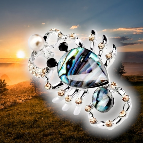 Silver plated abalone inlay champagne crystal pearl scorpion necklace/brooch - Picture 14 of 14